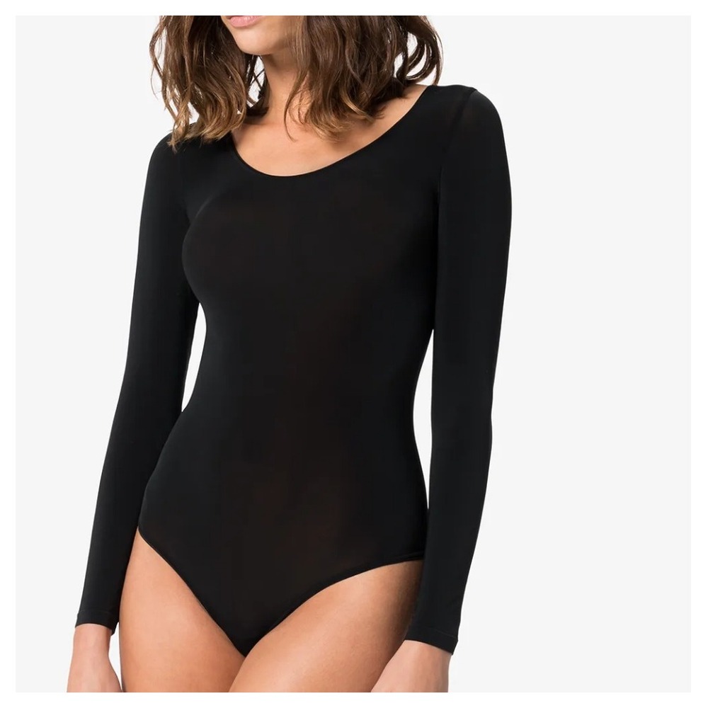 Wolford Buenos Aires Bodysuit Black Long Sleeve Scoop Neck Thong M